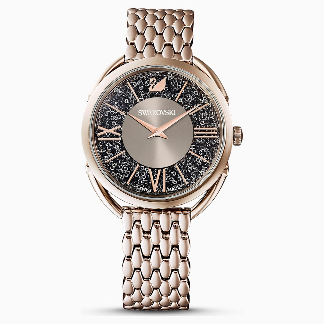 Crystalline Glam Watch, Metal bracelet, Grey, Champagne-gold tone PVD