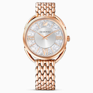 Crystalline Glam Watch, Metal bracelet, White, Rose-gold tone PVD