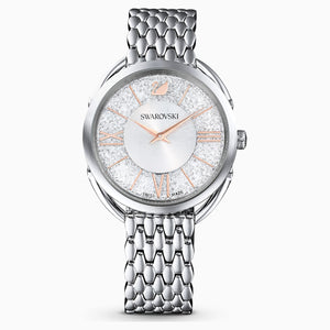Crystalline Glam Watch, Metal bracelet, White, Stainless steel