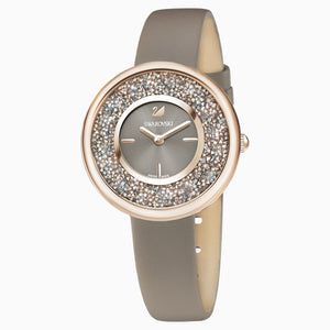 Crystalline Pure Watch, Leather strap, Champagne-gold tone PVD