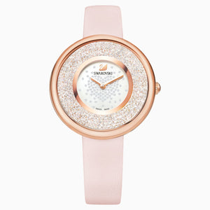 Crystalline Pure Watch, Leather strap, Pink, Rose-gold tone PVD