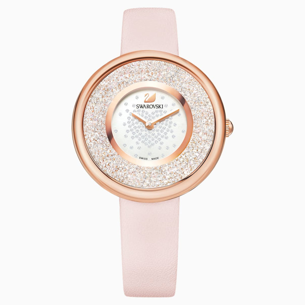 Crystalline Pure Watch, Leather strap, Pink, Rose-gold tone PVD