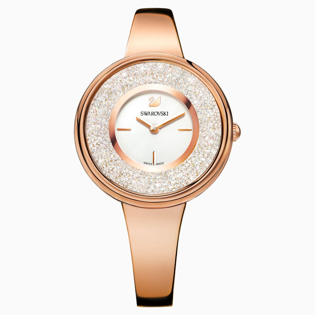 Crystalline Pure Watch, Metal bracelet, White, Rose-gold tone PVD