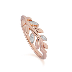 O Leaf Diamond Olive Branch Ring in 9ct Rose Gold