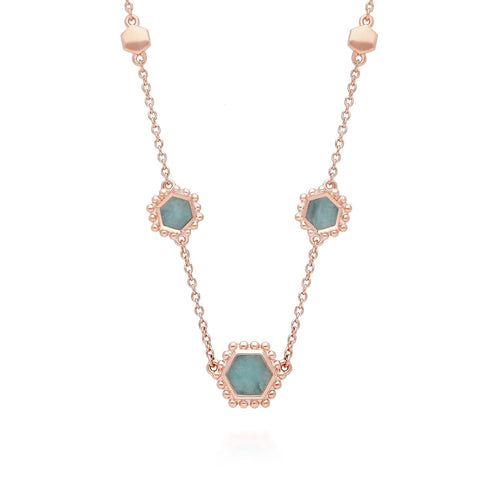 Amazonite Flat Slice Hex Chain Necklace in Rose Gold Plated Sterling Silver