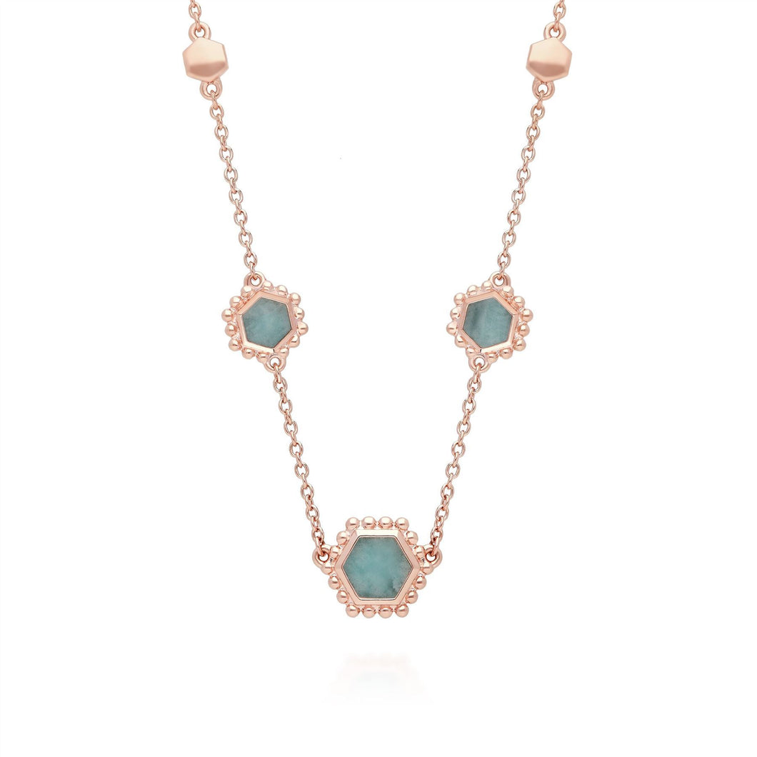 Amazonite Flat Slice Hex Chain Necklace in Rose Gold Plated Sterling Silver