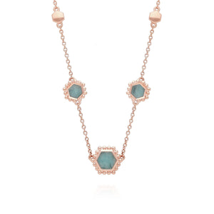 Amazonite Flat Slice Hex Chain Necklace in Rose Gold Plated Sterling Silver