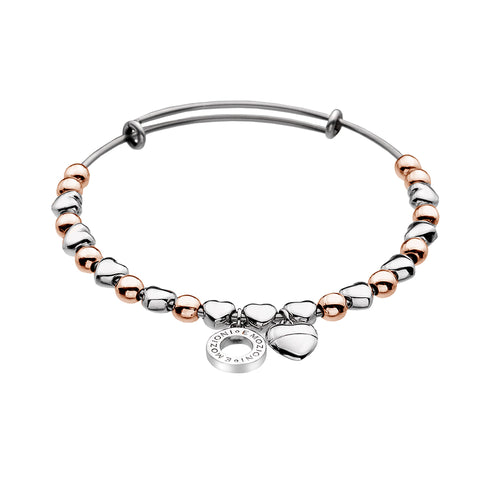 Emozioni Rose Gold and Silver Plate Heart Bangle - Large
