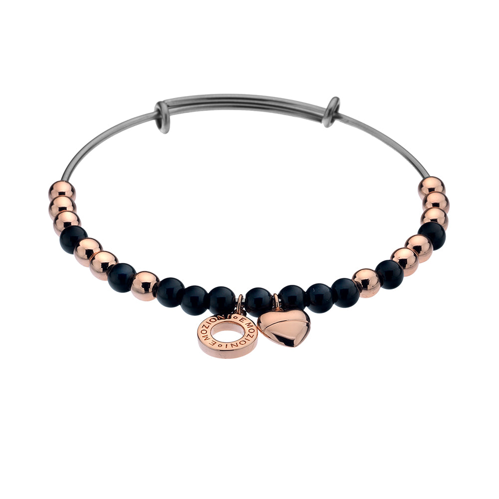 Emozioni Rose Gold Plate Bangle - Black