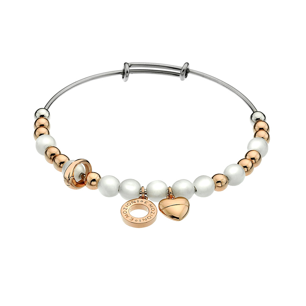 Emozioni Rose Gold Plate Bangle - White Mother of Pearl