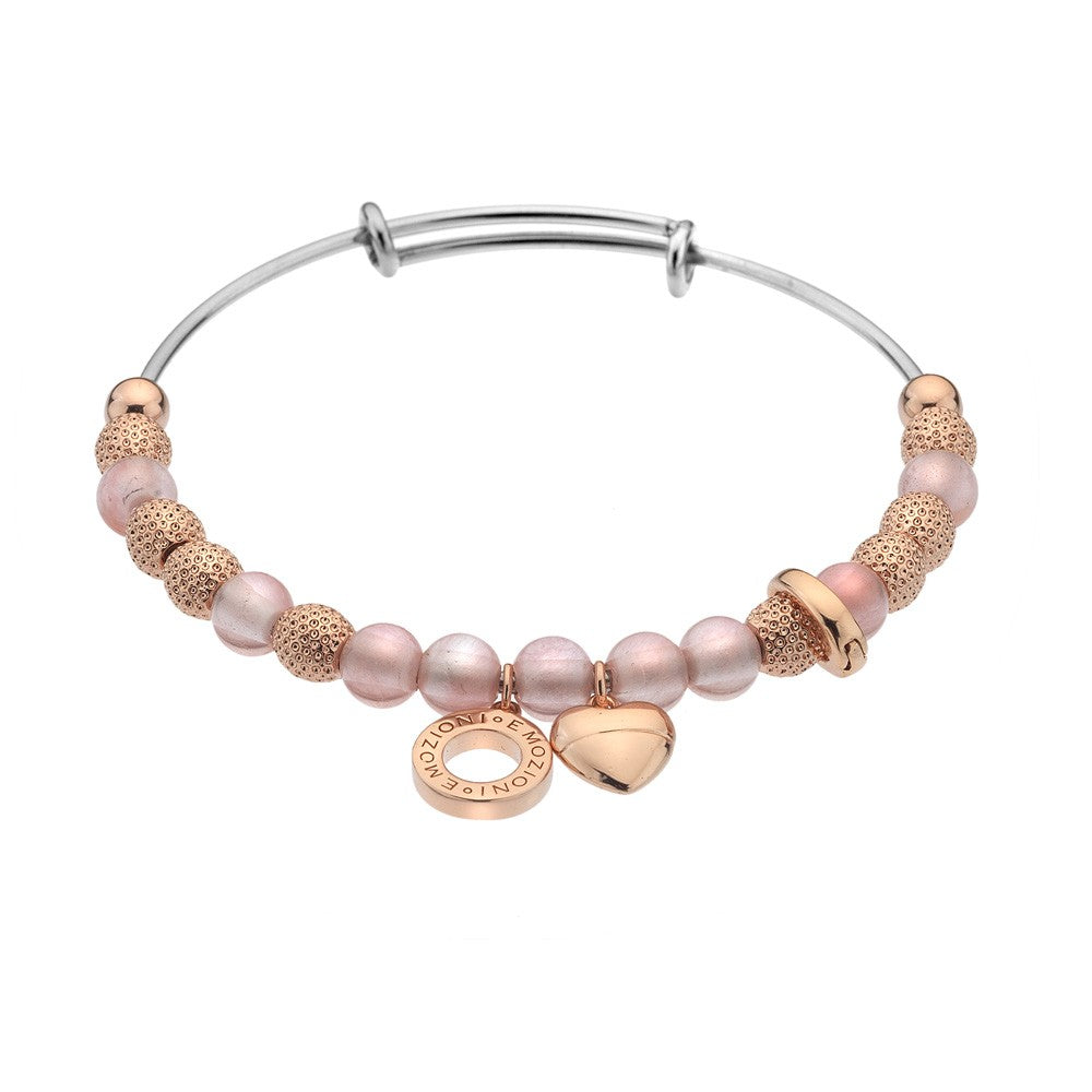 Emozioni Rose Gold Plate Ula Bangle - Rose Quartz