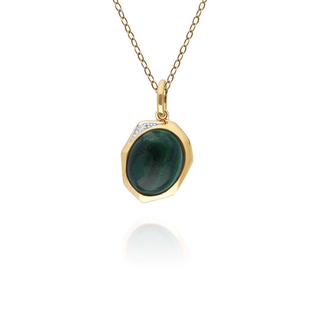 Irregular B Gem Malachite & Diamond Pendant in Gold Plated Sterling Silver