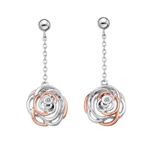Eternal Rose Long Drop Earrings - Rose Gold Plated Accents