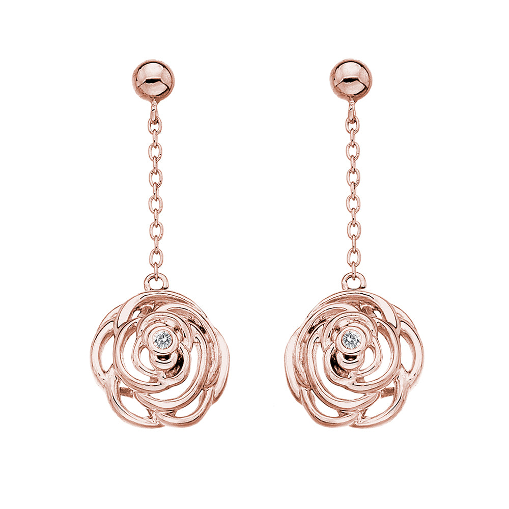 Eternal Rose Long Drop Earrings - Rose Gold Plated