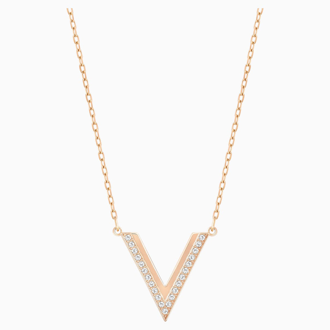 Delta Necklace, White, Rose-gold tone plated