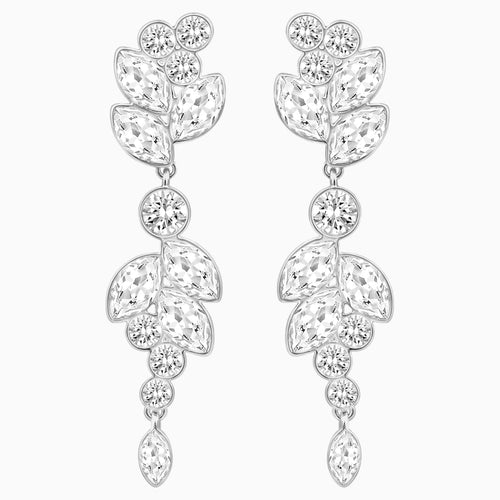 Diapason Pierced Earrings, White, Rhodium plated