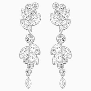 Diapason Pierced Earrings, White, Rhodium plated