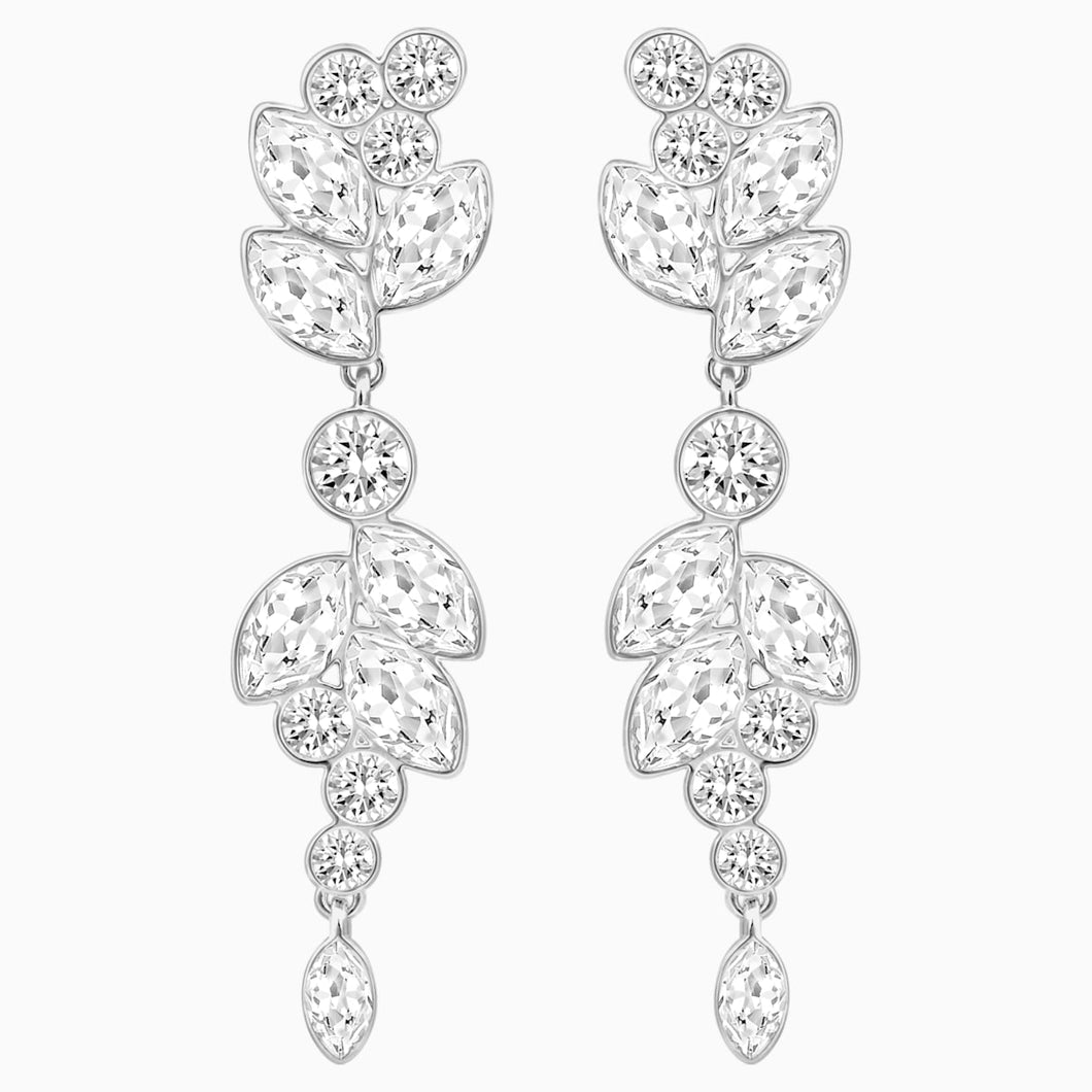 Diapason Pierced Earrings, White, Rhodium plated