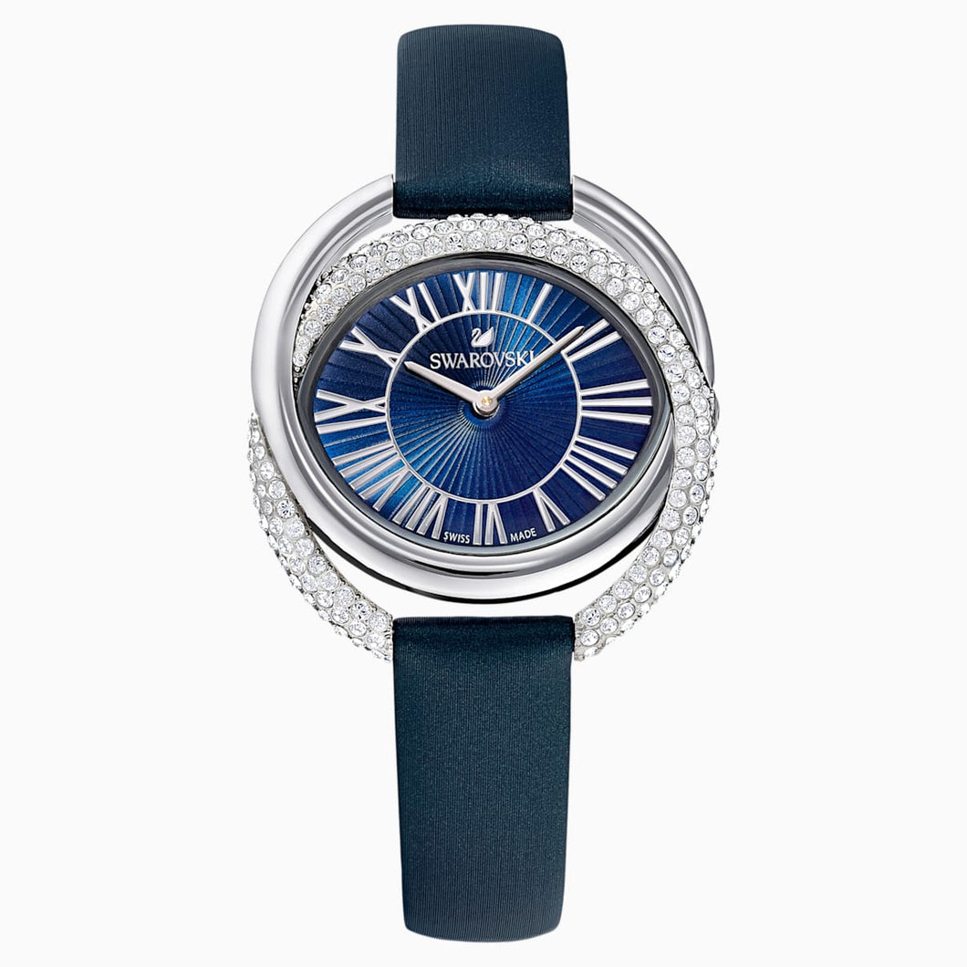 Duo Watch, Leather strap, Blue, Stainless steel