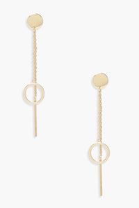 Womens Circle Drop & Double Chain Earring - metallics - One Size, Metallics