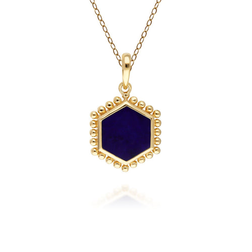 Lapis Lazuli Flat Slice Hex Pendant in Gold Plated Sterling Silver