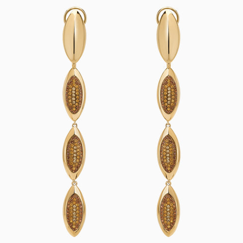 Evil Eye Drop Clip Earrings, Brown, Gold-tone plated