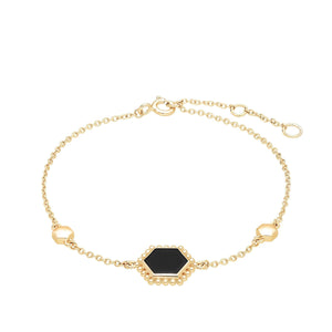 Black Onyx Flat Slice Bracelet in Gold Plated Sterling Silver