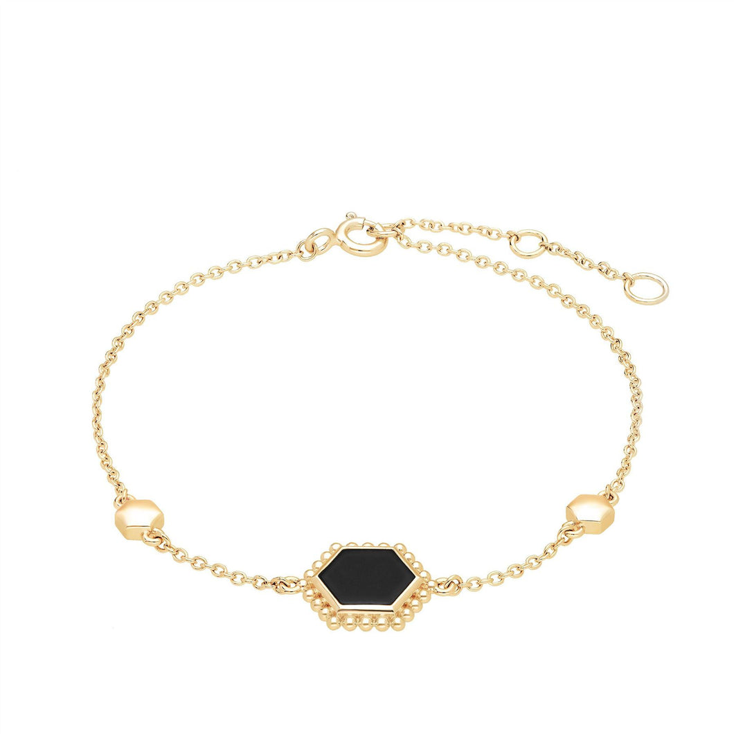 Black Onyx Flat Slice Bracelet in Gold Plated Sterling Silver