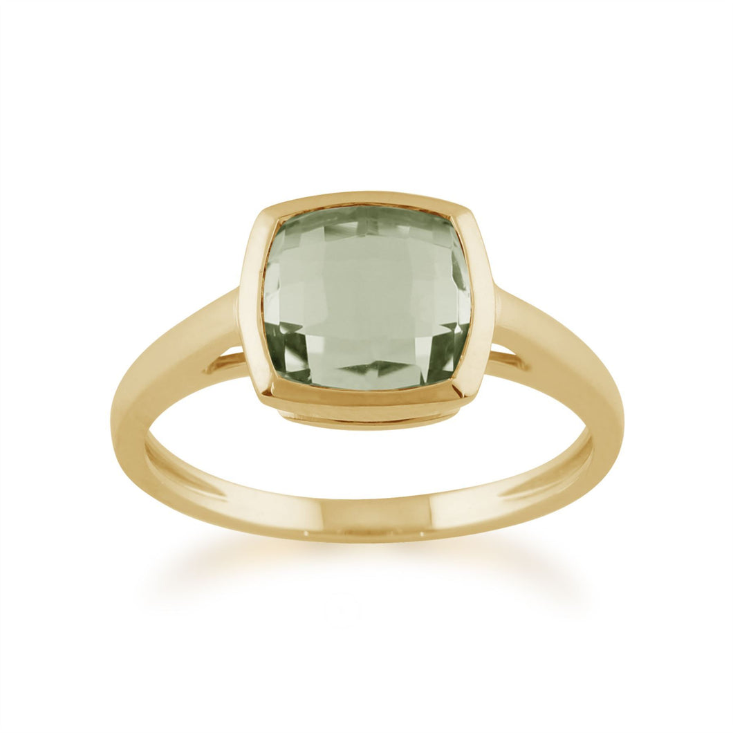 Square Mint Green Checkerboard Quartz 9ct Yellow Gold Ring