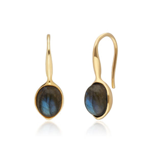 Irregular B Gem Labradorite Drop Earrings in Yellow Gold Plated Sterling Silver