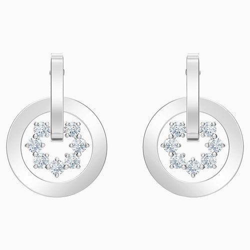 Further Drop Pierced Earrings, White, Rhodium plated