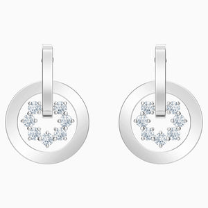 Further Drop Pierced Earrings, White, Rhodium plated