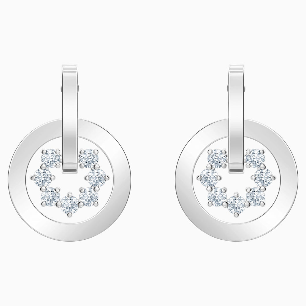 Further Drop Pierced Earrings, White, Rhodium plated