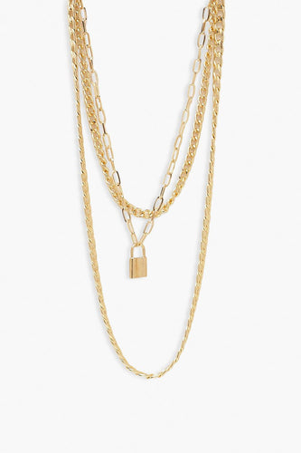 Womens Chain & Lock Layered Necklace - metallics - One Size, Metallics