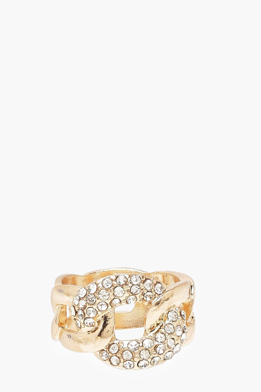 Womens Chain Link Detail Chunky Ring - metallics - L, Metallics