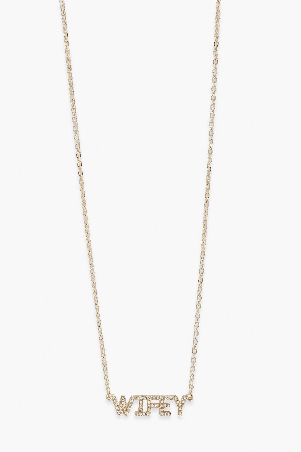 Womens Wifey Diamante Necklace - metallics - One Size, Metallics