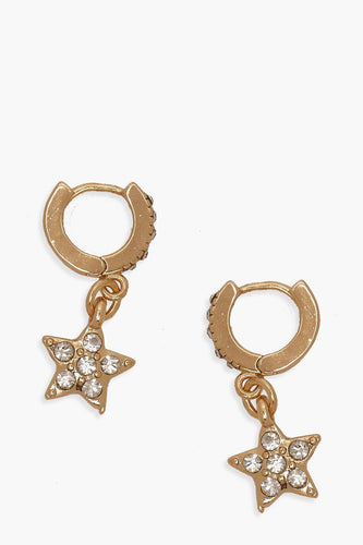 Womens Diamante Star Huggie Hoop Earrings - metallics - One Size, Metallics