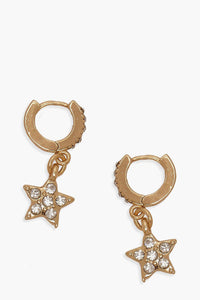 Womens Diamante Star Huggie Hoop Earrings - metallics - One Size, Metallics