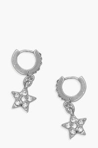 Womens Diamante Star Huggie Hoop Earrings - grey - One Size, Grey