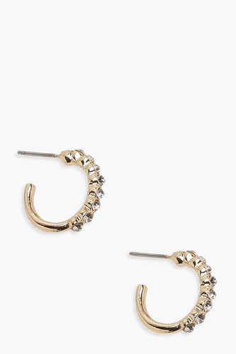 Womens Diamante Huggie Hoop Earrings - metallics - One Size, Metallics