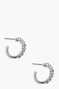 Womens Diamante Huggie Hoop Earrings - grey - One Size, Grey