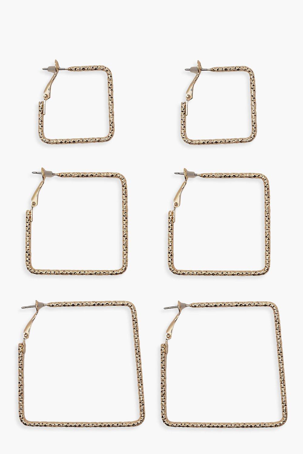 Womens Textured Square Multi Earring Pack - metallics - One Size, Metallics