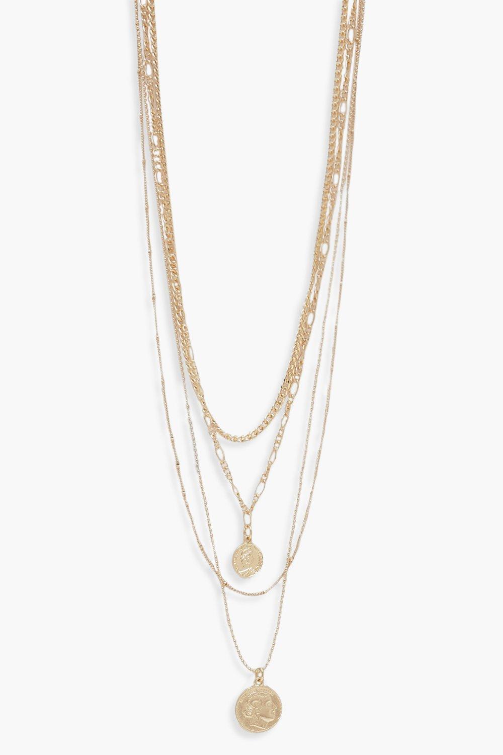 Womens Multi Layer Chain Necklace With Coin Detail - metallics - One Size, Metallics