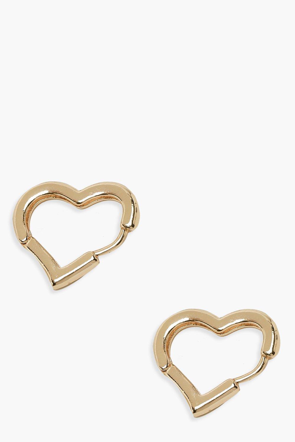 Womens Plain Heart Huggie Earrings - metallics - One Size, Metallics