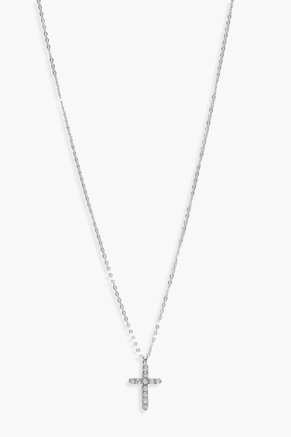 Womens Diamante Cross Pendant Necklace - grey - One Size, Grey