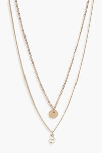 Womens Circle & Pearl Simple Layered Necklace - metallics - One Size, Metallics