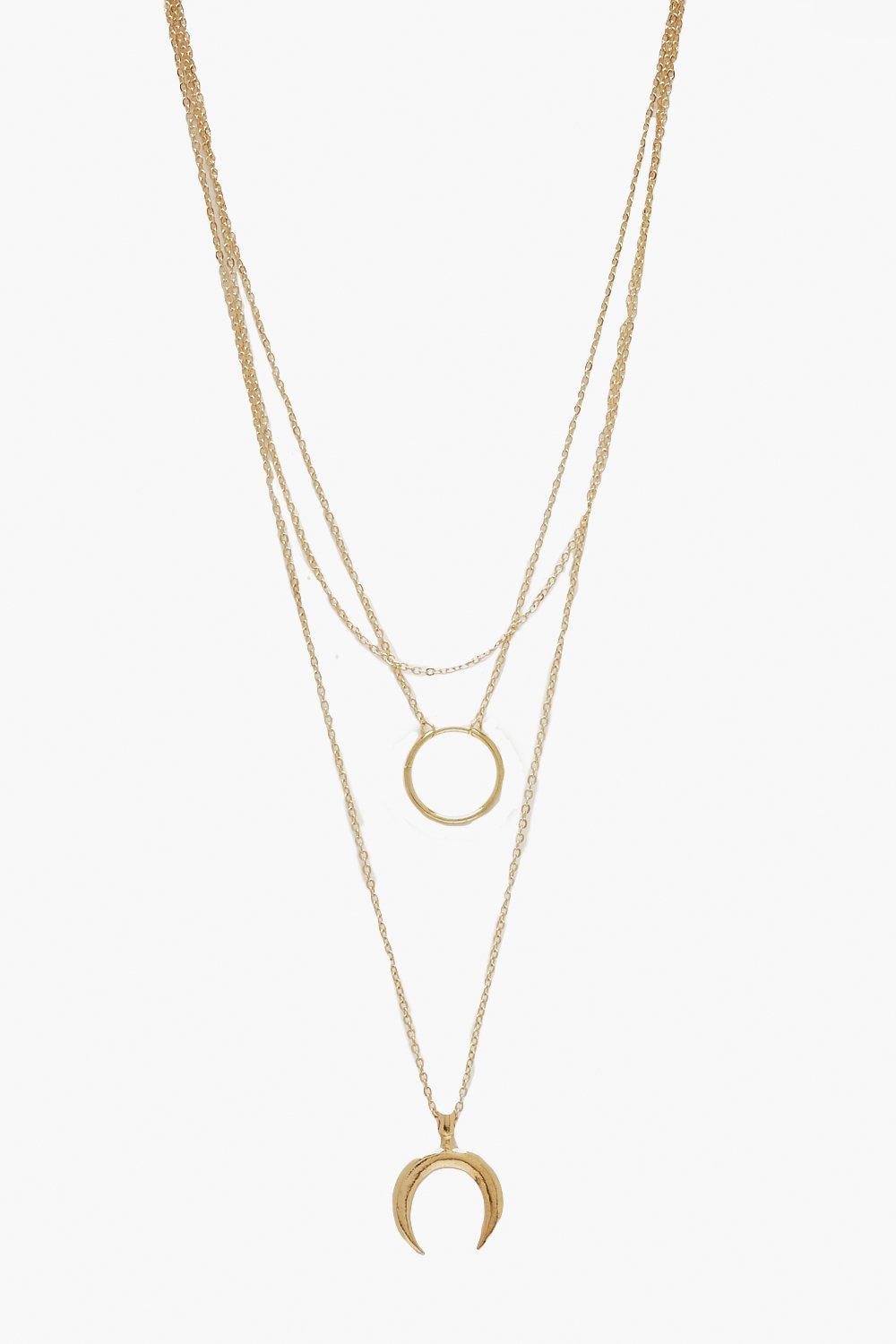 Womens Circle & Horn Layered Necklace - metallics - One Size, Metallics