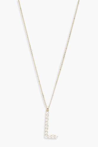 Womens Pearl Embellished L Initial Necklace - metallics - One Size, Metallics