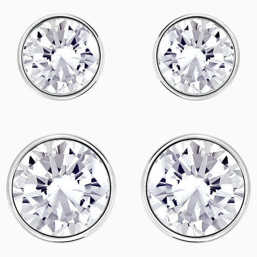 Harley Pierced Earring Set, White, Rhodium plated