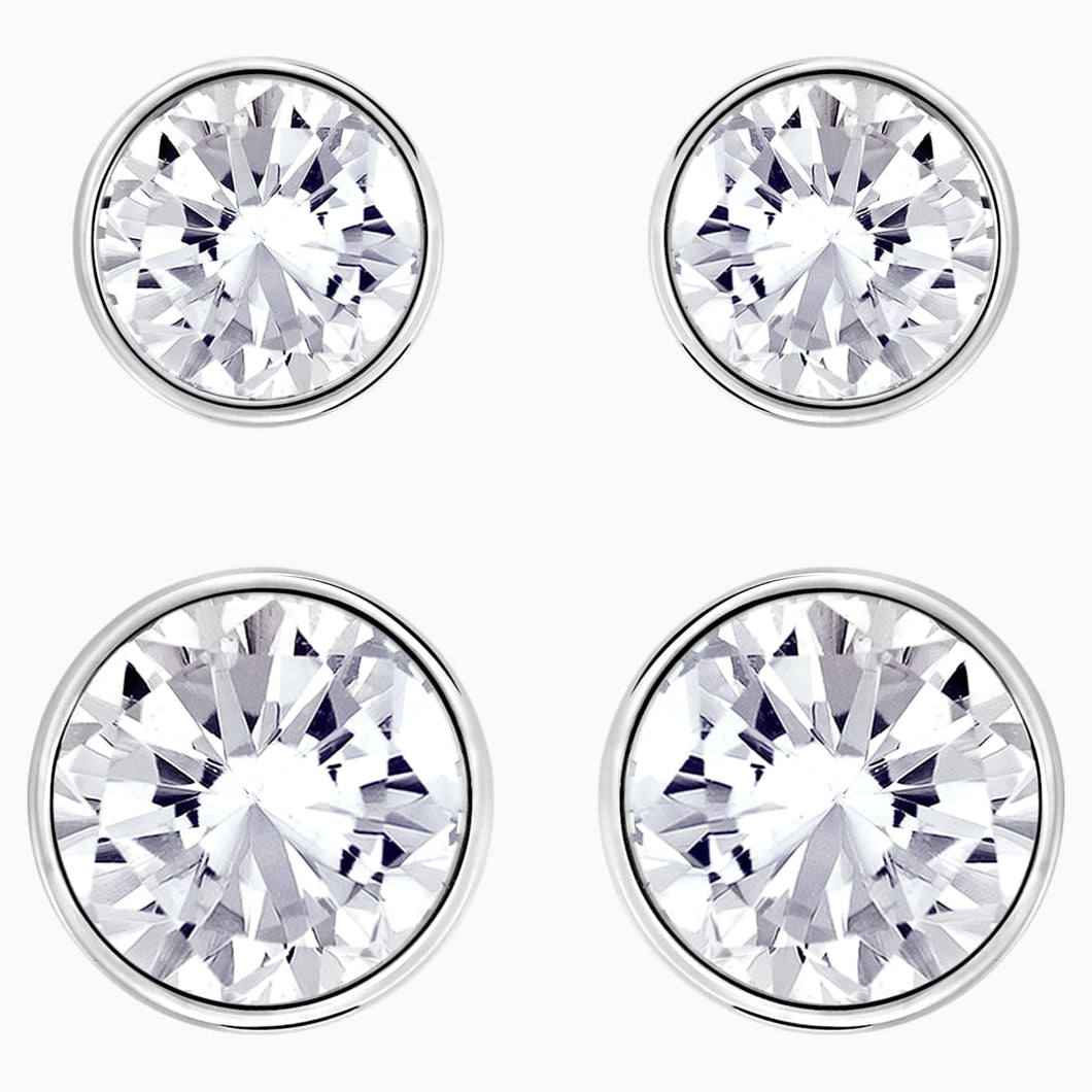 Harley Pierced Earring Set, White, Rhodium plated